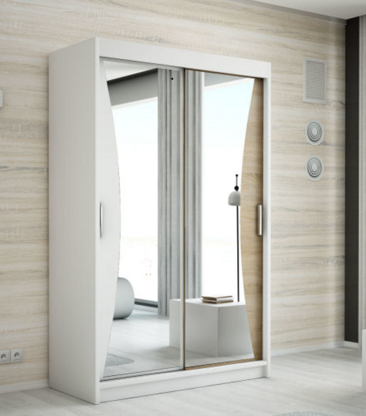 Schwebetrenschrank NIKO 2-trig Schrank 160 cm. (mit Spiegel) Farbe: Wei , sonoma