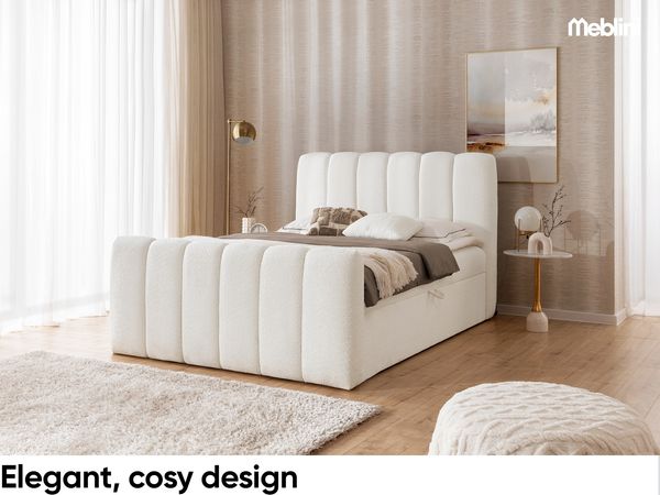 MEBLINI Boxspringbett NOMADE 200x200 cm mit Bettkasten – H3/Weiß Milch Boucle Polsterbett - Doppelbett mit Topper & Bonellfederkern-Matratze Bild 2