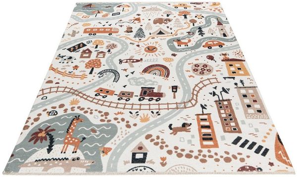 Obsession Kinderteppich My Greta 622, rechteckig, Höhe: 6 mm, bedruckt, mit Straßen Motiv, waschbar, mit Fransen, Kinderzimmer