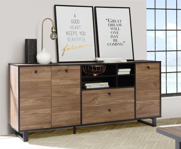 FORTE Sewill Sideboard, Holzwerkstoff, Braun/Schwarz, 180,8 x 81,6 x 42 cm