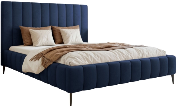 Selsey 'Fiarro' Polsterbett mit Bettkasten, Metallfüßen, Velours, marineblau, 140x200 cm