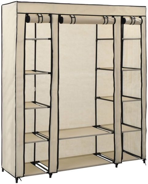 vidaXL Stoffschrank mit Fächern Kleiderstangen Creme 150x45x176cm 282435