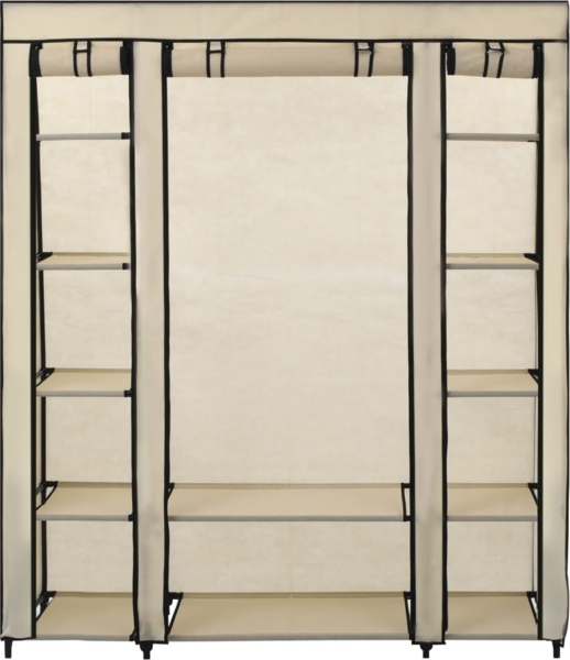 vidaXL Stoffschrank mit Fächern Kleiderstangen Creme 150x45x176cm 282435