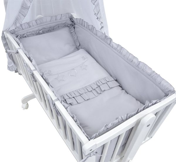 Baby-Delux Stubenbett Babywiege Komplettset Royal Rüsche, Schaukelwiege Weiß 90x40 cm Komplett Bettset Wiegenset