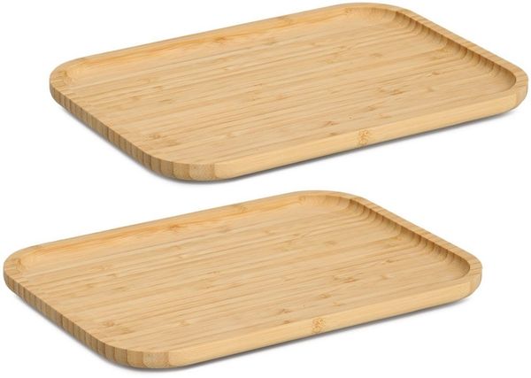 Zeller Present Servierbrett Serviertablett, Bambus, 100% FSC, 2-tlg, Bambus, (Set, 2-St), pflegeleicht, flexibel, handlich