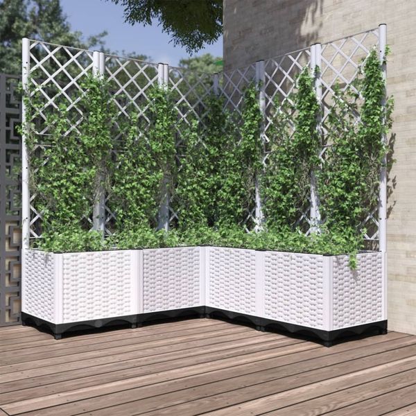 vidaXL Pflanzkübel mit Rankgitter Weiß 120x120x136 cm PP 153288