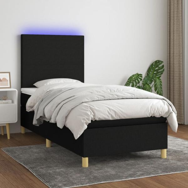 vidaXL Boxspringbett mit Matratze & LED Schwarz 90x190 cm Stoff 3135239