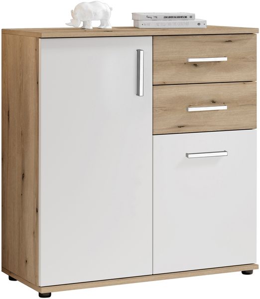 Kommode >BC 1040< 2 Türen, 2 Schubladen, eiche rustica Dekor / weiß - 80x84x35cm (BxHxT)