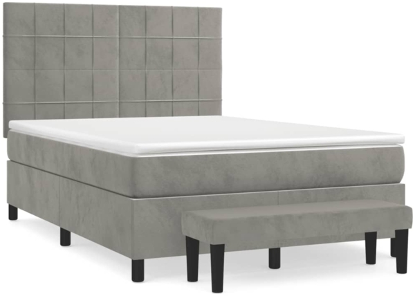 vidaXL Boxspringbett mit Matratze Hellgrau 140x200 cm Samt 3137845