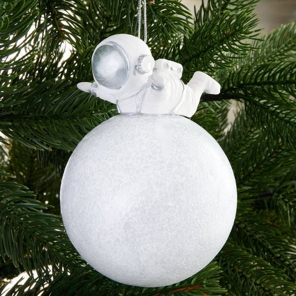 BRUBAKER Weihnachtsbaumkugel Weihnachtskugel Set Weltall Weltraum - Astronaut Mond und Rakete (2 St), Space Christbaumschmuck aus Glas - Baumschmuck