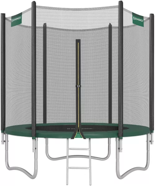 Songmics Trampolin mit Sicherheitsnetz, Leiter und gepolsterten Stangen, schwarz-grün, Ø 183 cm