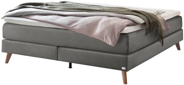 Beatriz Boxspringbett grau Eiche MassivholzPolyester 200cm x 180cm x 60cm