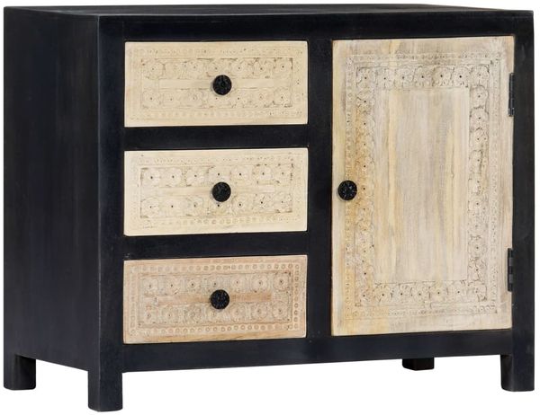 vidaXL Beistellschrank Handgeschnitzt Grau 75x35x60cm Massivholz Mango 282724