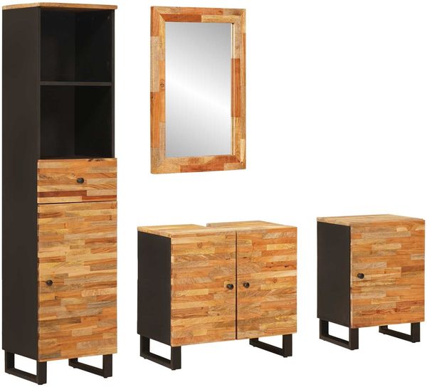 vidaXL Badezimmer Sets mit Schubladen mit Regal Natur Massivholz Mango 3310104