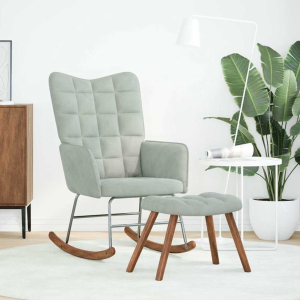 vidaXL Schaukelstuhl mit Hocker Hellgrau Samt 4016843