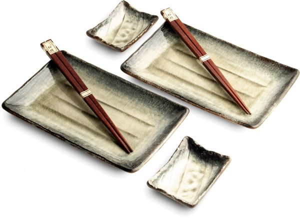 WestCraft Sushiteller SUSHI TELLER SET, Sushi Geschirr Set, Mehrteiliges Sushi-Set, (6 St), für 2 Personen Sushi-Teller, Schalen und Essstäbchen versch. Designs