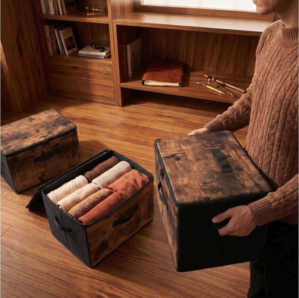 Sekey Aufbewahrungsbox Aufbewahrungsboxen mit Deckel 45L Stapelbar Faltbare Ordnungsboxen (3 St), 3er Set, Organizer Kleidung Vliesstoff Boxen für Schrank Regal