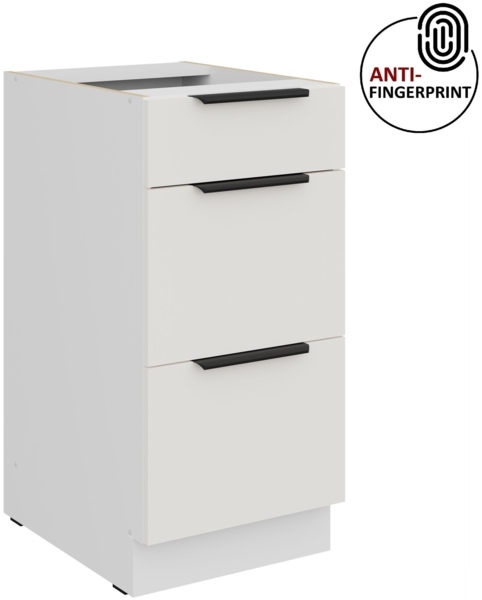 Küchen Unterschrank 40 cm Küche ARIA Weiss ultra matt + Weiss matt, hochwertige Fronten mit Anti Fingerprint Beschichtung, Soft-Close Küchenzeile Küchenblock