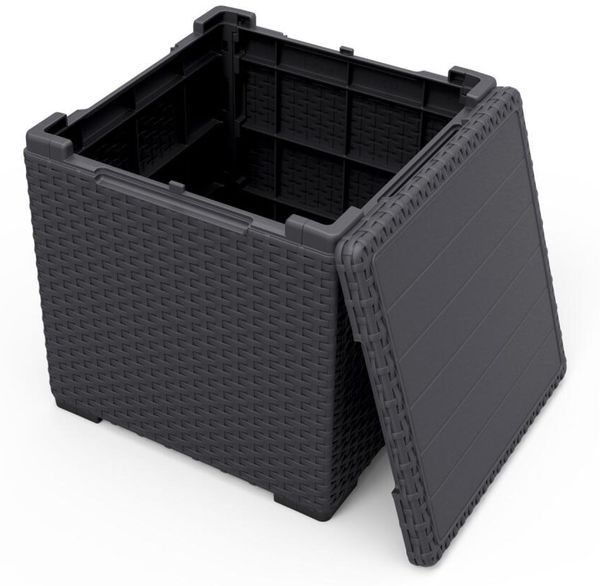 Aufbewahrungsbox 3in1 Schwarz Beistelltisch Hocker Gartentruhe 37x37x37cm Bild 2
