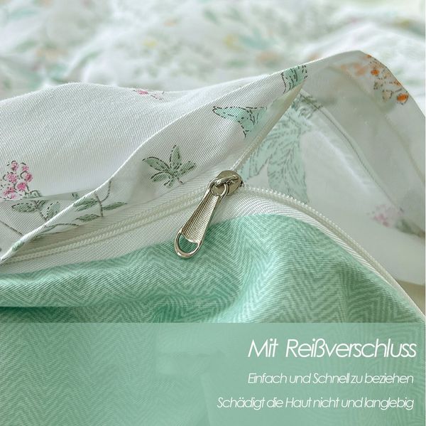 KEAYOO Bettwäsche HXM, 4 teilig, Rosa Blumenmuster Bettwäsche Baumwolle mit Reißverschluss