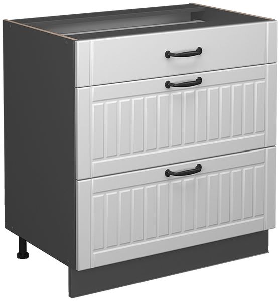 Küchenunterschrank Fame-Line Weiß Landhaus 80 cm mit 3 Schubladen, ohne Arbeitsplatte Vicco
