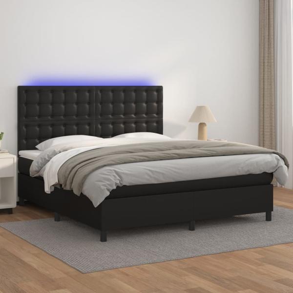 vidaXL Boxspringbett mit Matratze & LED Schwarz 160x200 cm Kunstleder 3135951