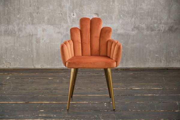 KAWOLA Stuhl FREJA Esszimmerstuhl Velvet orange Fuß gold 86 x 55 x 59 cm