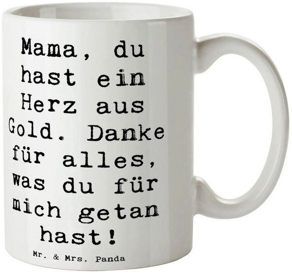 Mr. & Mrs. Panda Tasse Spruch Mama Herz Gold - Weiß - Geschenk, Heldin, Tasse mit Zitaten, b, 1-tlg, Keramik, Charmevolle Illustrationen