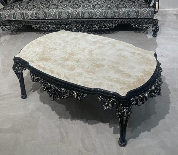 Casa Padrino Luxus Barock Couchtisch Weiß / Schwarz / Gold - Prunkvoller Wohnzimmertisch im Barockstil - Barockstil Wohnzimmer Möbel - Barock Einrichtung - Barock Möbel - Luxus Möbel im Barockstil