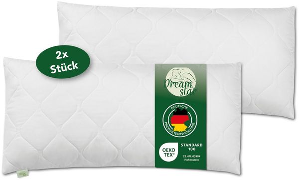 Dreamstar Microfaserkissen Kopfkissen - einzeln & 2er Set - 40x80 & 80x80 cm - weich & fest, Füllung: 100% Polyester, Seitenschläfer, Bauchschläfer, Rückenschläfer, Reißverschluss für Füllung - waschbar - allergikerfreundlich -