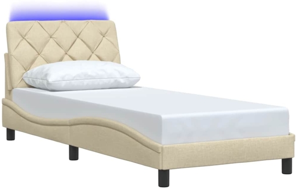 vidaXL Bettgestell mit LED ohne Matratze Creme 90x190 cm Stoff 3310641 Bild 2