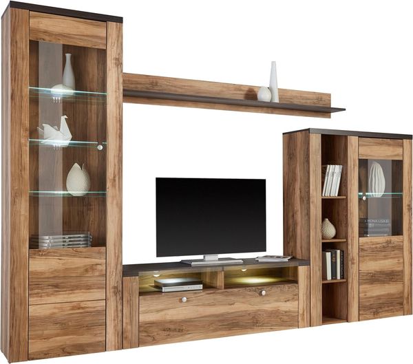 Home affaire Wohnwand Larona, Anbauwand, Set 4 Teilig, (Set, 4-St), bestehend aus 1 TV-Board, 1 Highboard, 1 Vitrine, 1 Wandregal