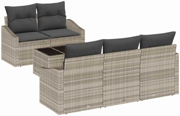 vidaXL Sofa Set mit Kissen mit Kissen 6 pcs Hellgrau Poly-Rattan 3346602