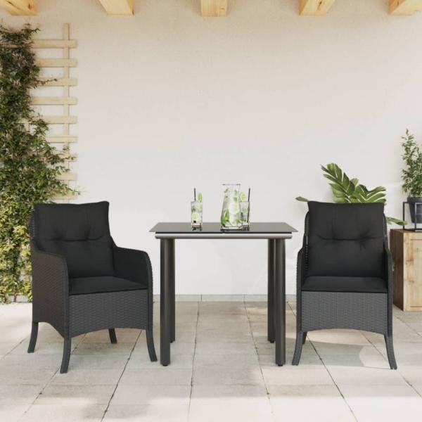vidaXL 3-tlg. Garten-Essgruppe mit Kissen Schwarz Poly Rattan 3211927