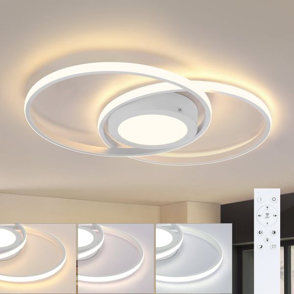 ZMH Deckenlampe LED Deckenleuchte Wohnzimmer - Schlafzimmerlampe Dimmbar mit Fernbedienung 48W Wohnzimmerlampe Weiß Design Schlafzimmer Deckenbeleuchtung Modern Küchenlampe für Decke Küche Büro