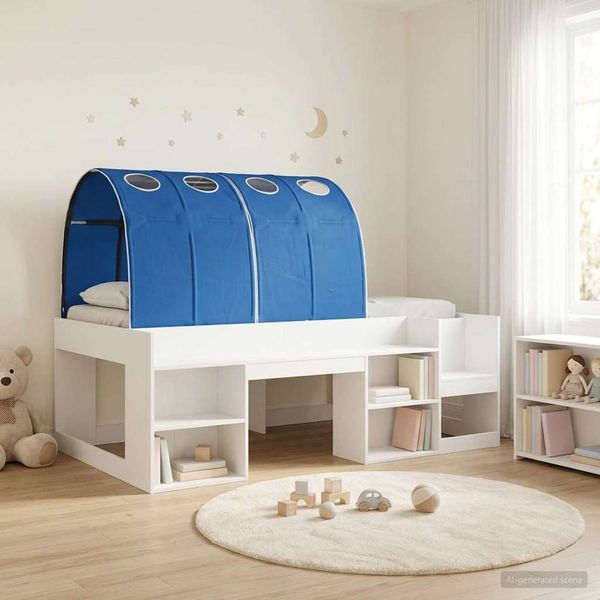 vidaXL Bettgestell mit Tunnel 3 pcs Weiß und Blau Holzwerkstoff 3423631