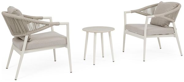 2er Garten-Set Lormil - Aluminium & Polyester-Stoff, Cremeweiß, inkl. Couchtisch