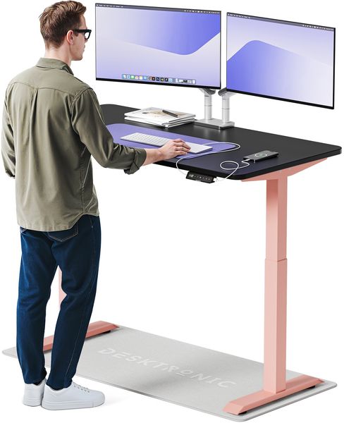 Desktronic HomeOne Elektrisch höhenverstellbarer Schreibtisch 140x70cm Rosa/Schwarz mit Memory-Funktion, Anti-Kollisions Technologie, USB-A und USB-C-Ladeanschlüssen