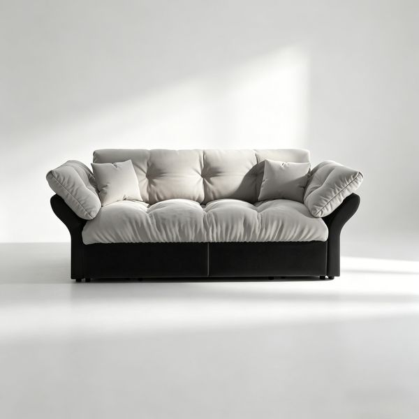 3-in-1 Schlafsofa mit Tufting, 190 cm Queen-Size Ausziehsofa, multifunktionales Sofa-Bett mit 2 weichen Kissen, Veloursbezug in Hellgrau – konvertierbares Tagesbett für Gäste, Wohnzimmer, Home-Office