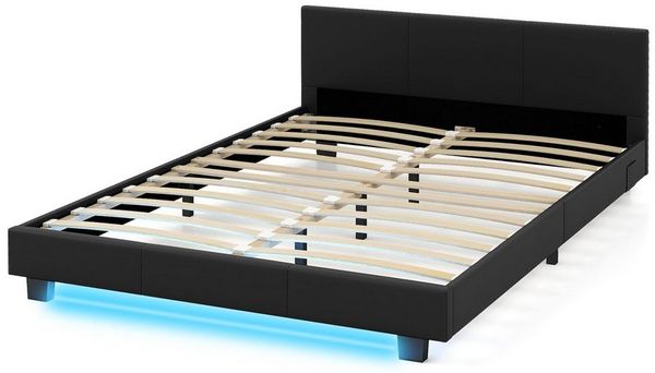 COSTWAY Bettgestell, Polsterbett mit LED Beleuchtung, 140x200cm