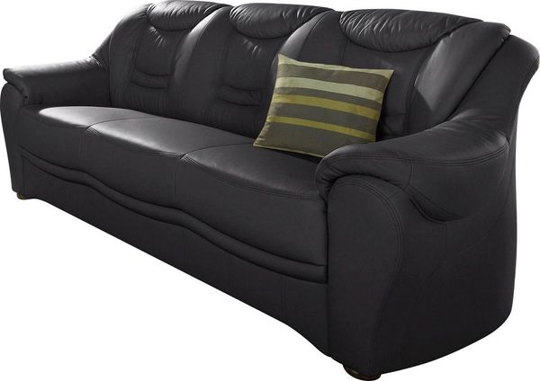 Cavadore 3er Ledersofa Bansa 3-sitziges Sofa in Leder, Echtleder, schwarz, 198 x 94 x 95 cm