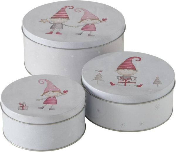 BOLTZE GRUPPE GmbH Keksdose CasaJame 3er Set Metall Keksdose Plätzchendose rund Wichtel Kinder V24, (3-tlg)