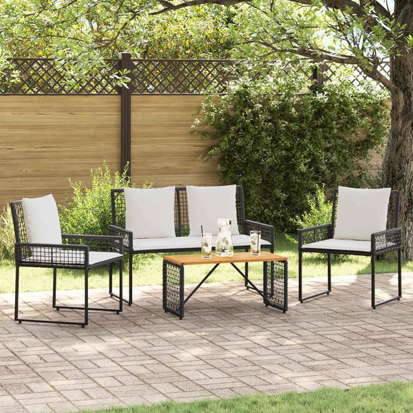 vidaXL Gartenmöbel-Set mit Kissen 4 pcs Schwarz und Cremeweiß 42025166