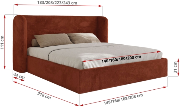 Polsterbett Bett mit Holzlattenrost Schlafzimmer Bett Doppelbett gepolstertes Kopfteil Pocket Matratze - EMORA CLASSIC - 180x200 cm - Orange Plüsch - VIRE LUX Bild 4