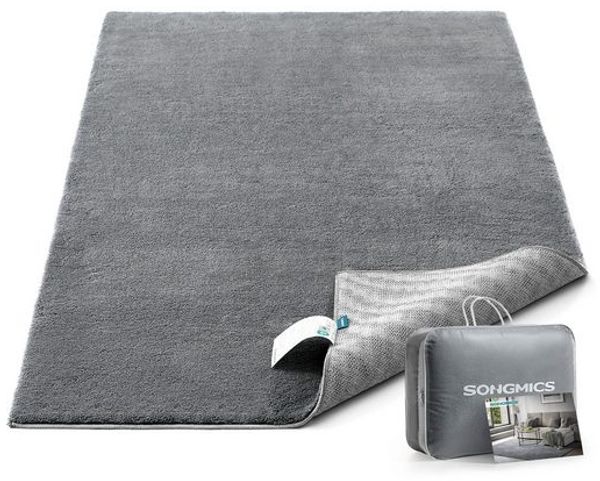 Songmics Teppich, 80x150 cm, Wohnzimmerteppich, Rutschfester Teppich, Dekoration, für Wohnzimmer, Schlafzimmer, Kinderzimmer, maschinenwaschbar, Super Soft, modern, Taubengrau Bild 2