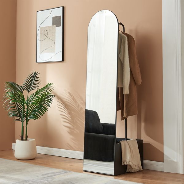 Garderobenspiegel 2-in-1 Kuonta 165x40x51 cm Schwarz [en. casa]