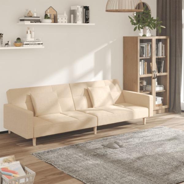 vidaXL Schlafsofa 2-Sitzer mit 2 Kissen Creme Stoff 375802