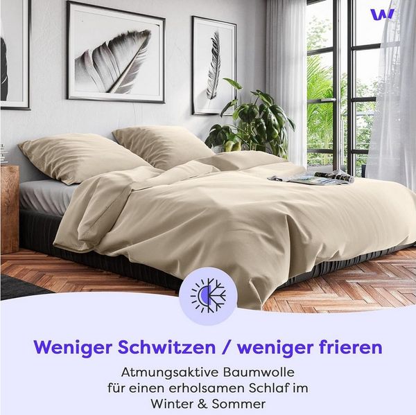 Wolkenfeld Bettwäsche Renforcé Bettwäsche Baumwolle - Natürlich weiches Schlafgefühl, Renforcé, 3 teilig, 135x200 cm, 155x220 & Übergrößen I inkl. Kissenbezüge 80x80 I uni