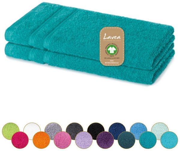 Lavea Gästehandtuch Bali, 30x50cm aus 100% Bio-Baumwolle, einzigartig weiche Gästetücher mit Aufhänger (Set, 2-St), hochwertiges und nachhaltiges Premium Gästetuch – saugstarke Faser