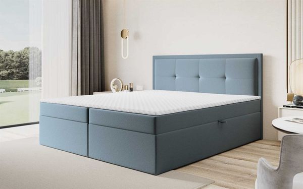 Boxspringbett Schlafzimmerbett DEGNA 140x220cm Stoff Gerra Graublau